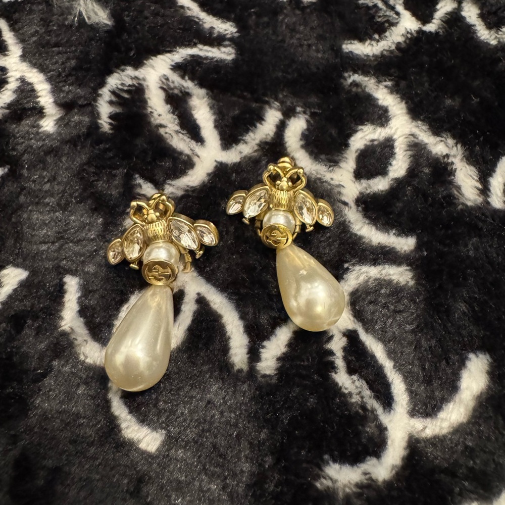 Gucci Gold and Pearl Bee Earrings